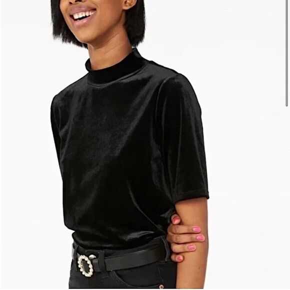 Madewell Velvet Mockneck Tee top blouse Black romantic, goth oversized boho XS - Picture 1 of 11
